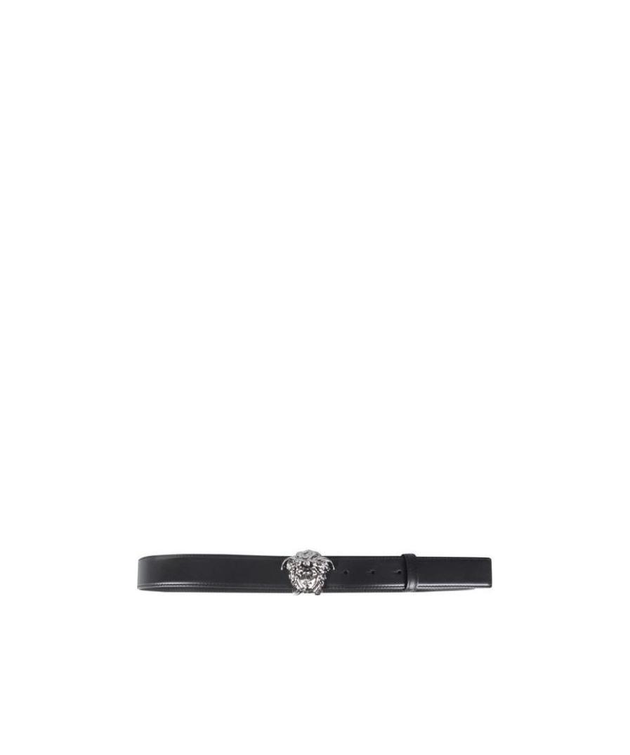 Versace Medusa Head Gold-toned Buckle Leather Belt In Black