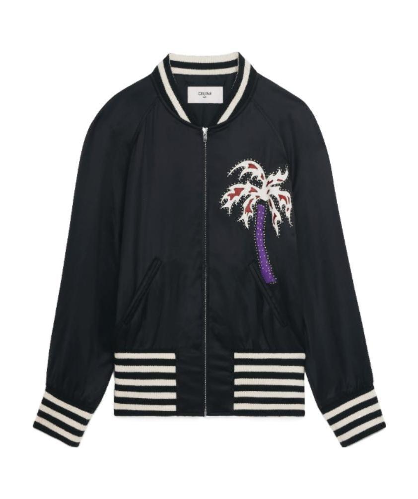 Celine Satin Palm Tree Teddy Jacket In Black