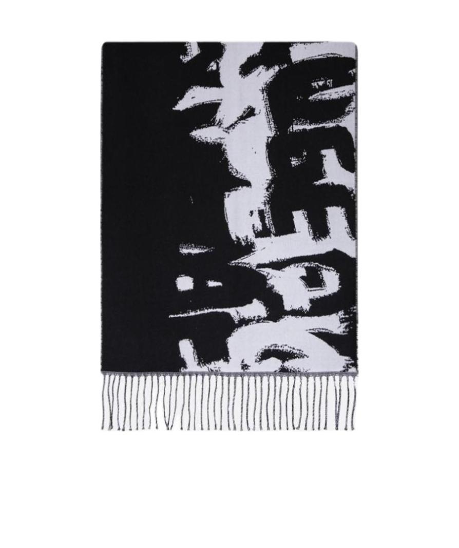 Alexander Mcqueen Graffiti Logo-print Wool Scarf In Black