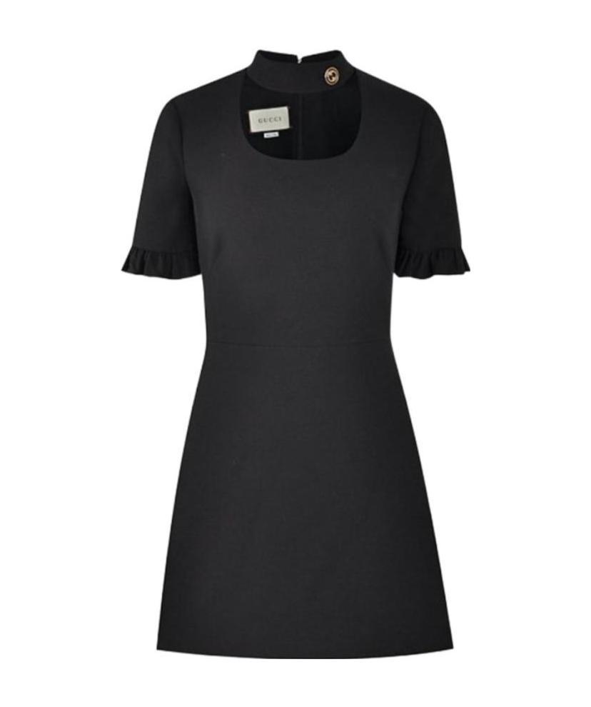 Shop Gucci Mini Dress With Lotus Leaf Edge At Neckline In Black