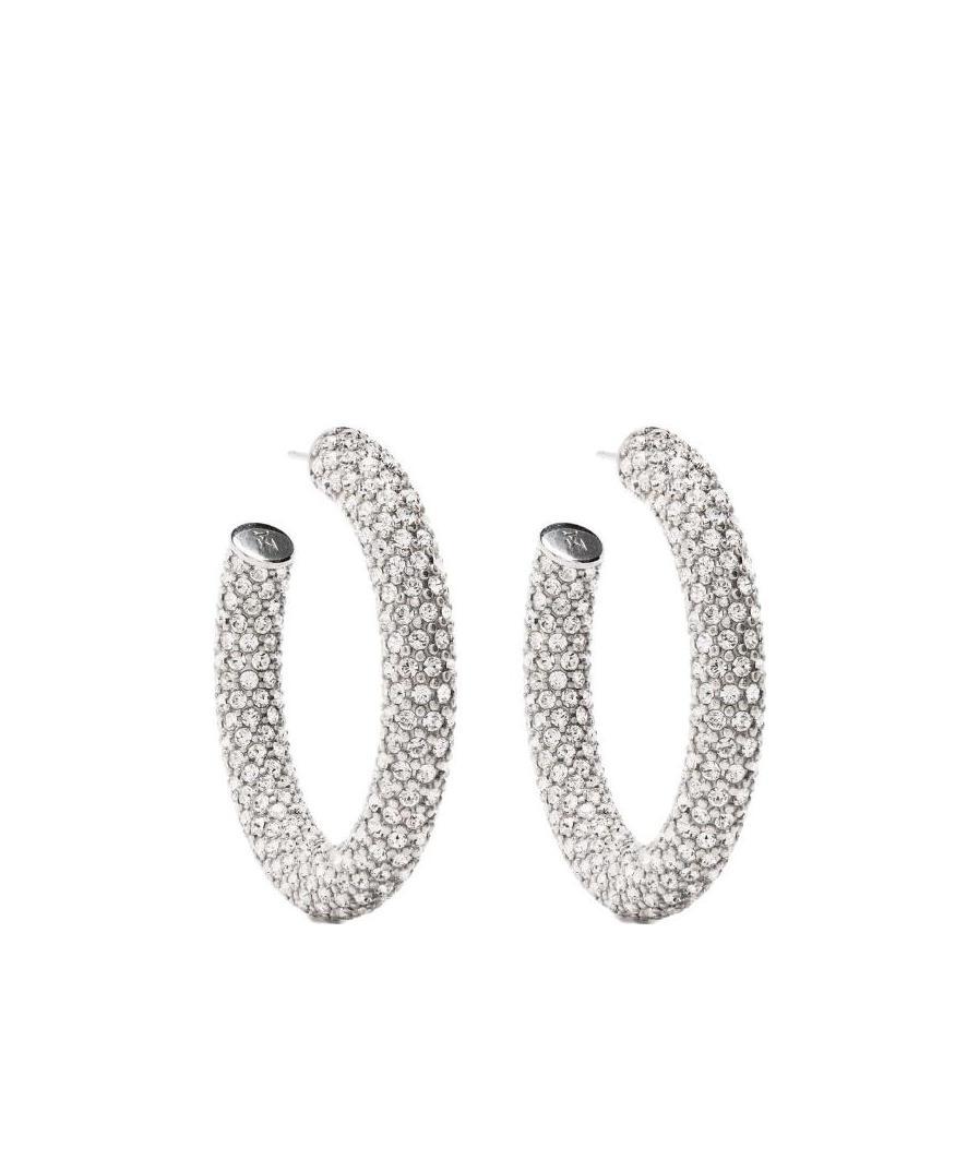 Amina Muaddi Medium Crystal-embellished Hoop Earrings In White