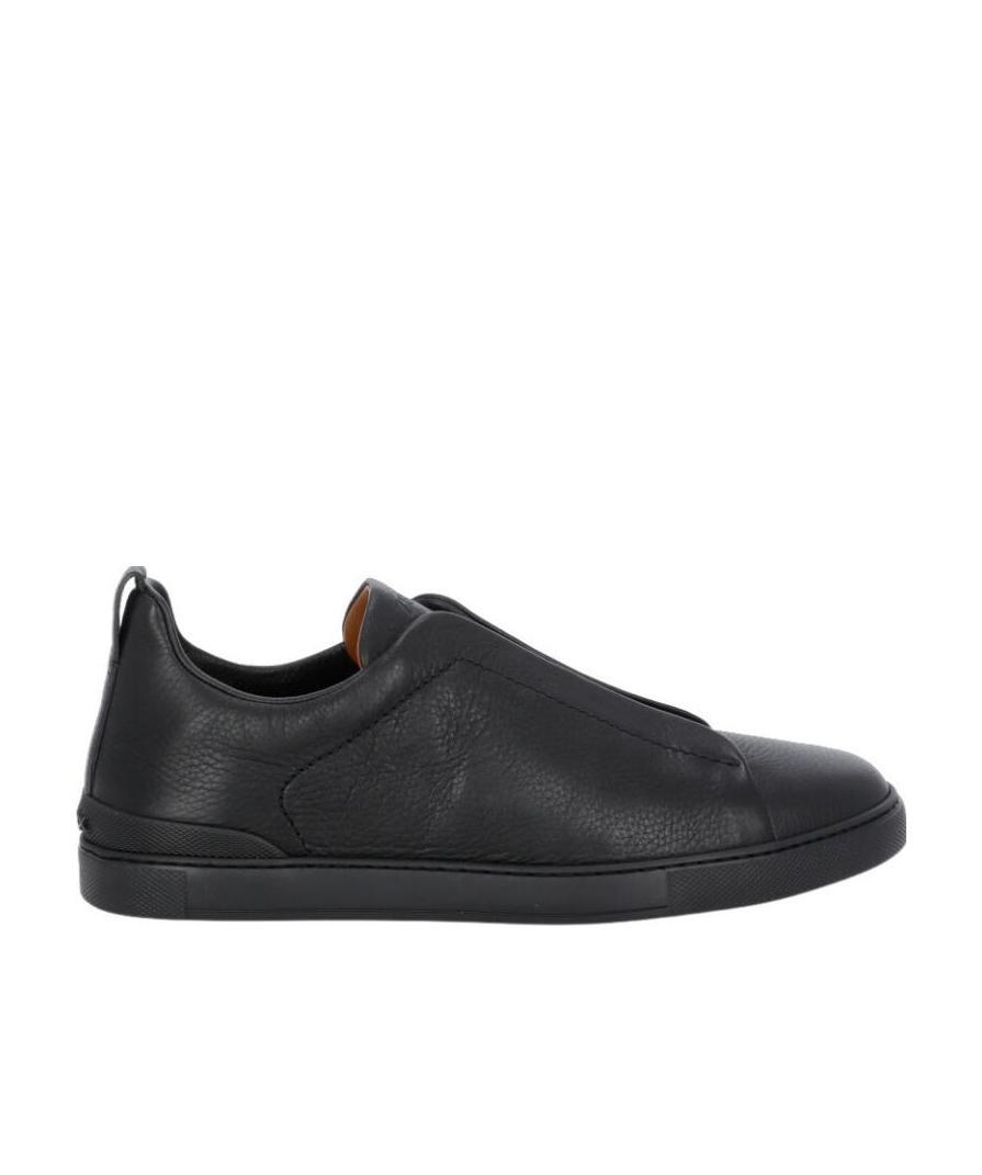 Zegna Triple Stitch Deerskin Leather Slip-on Sneaker In Black