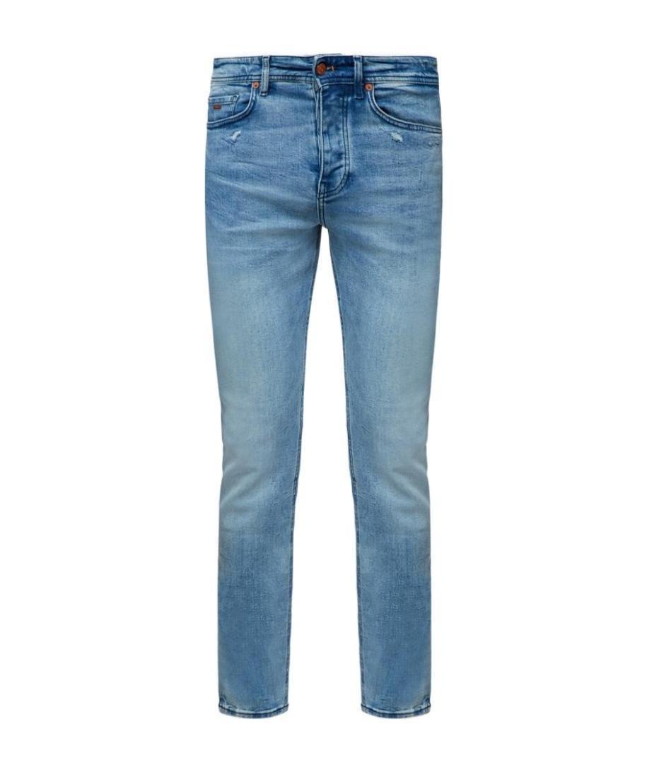 Hugo Boss Mens Medium Blue Regular-fit Tapered-leg Stretch-denim Jeans In Blue