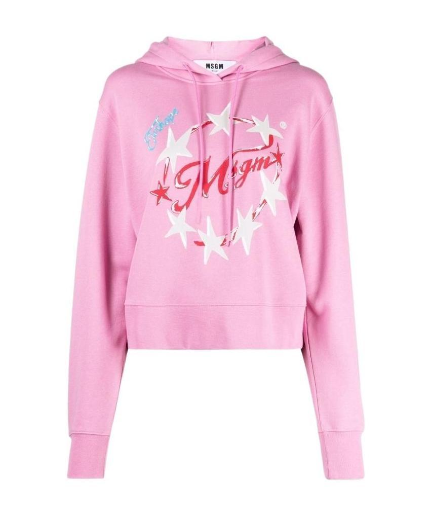 Msgm Logo-print Hoodie In Pink