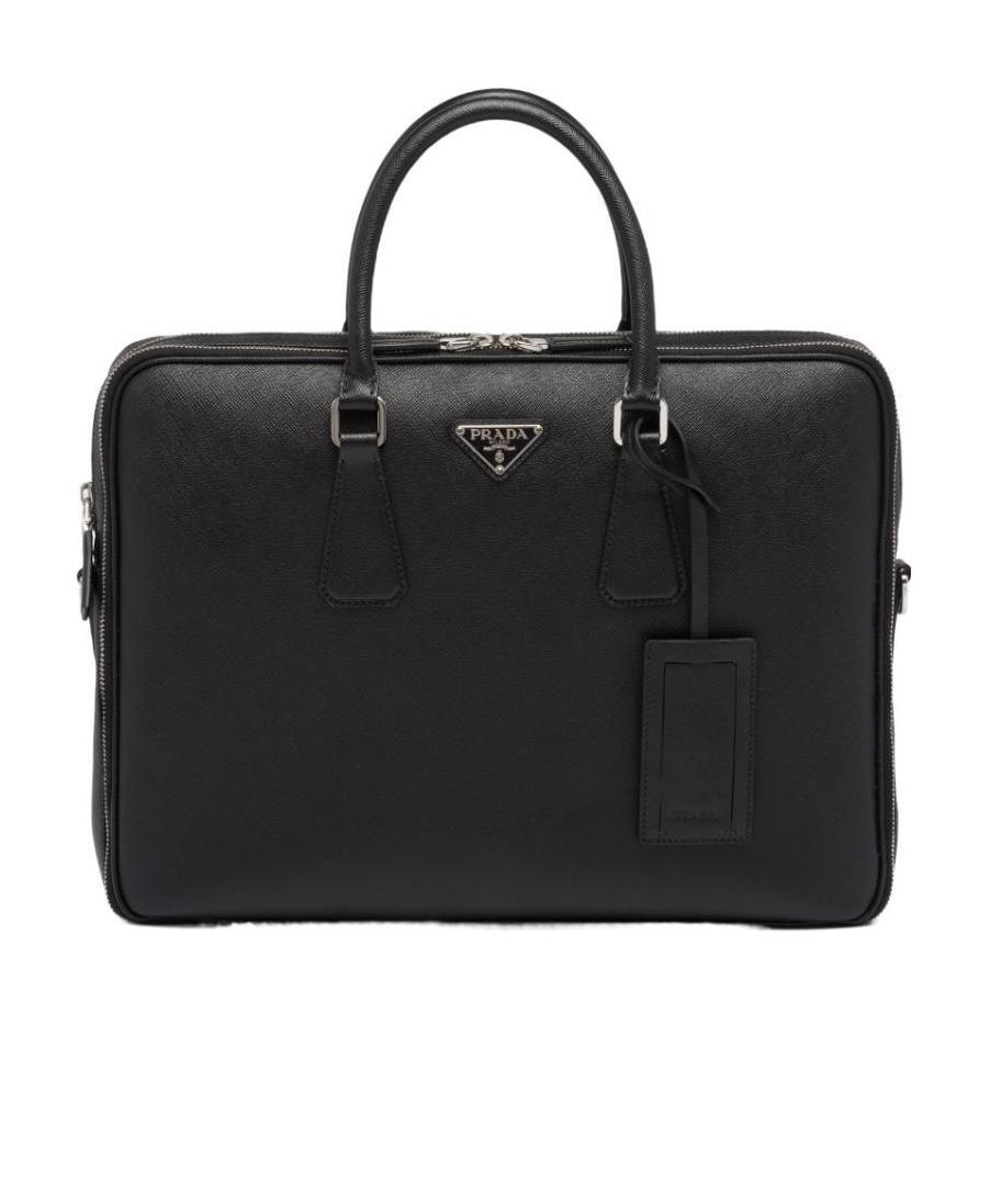 Prada Saffiano Leather Briefcase In Black
