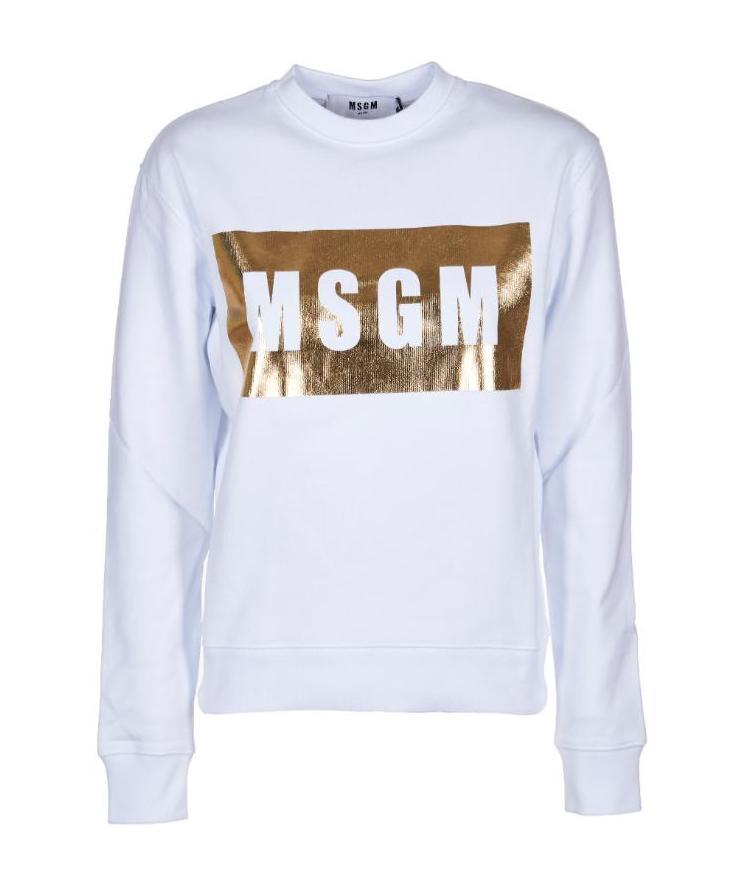 Msgm Long-sleeved Round-neck Sweater In White
