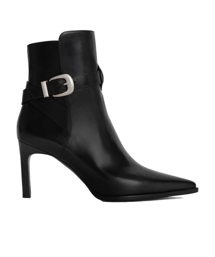 Celine Logo Clasp Pointed Boots In Black