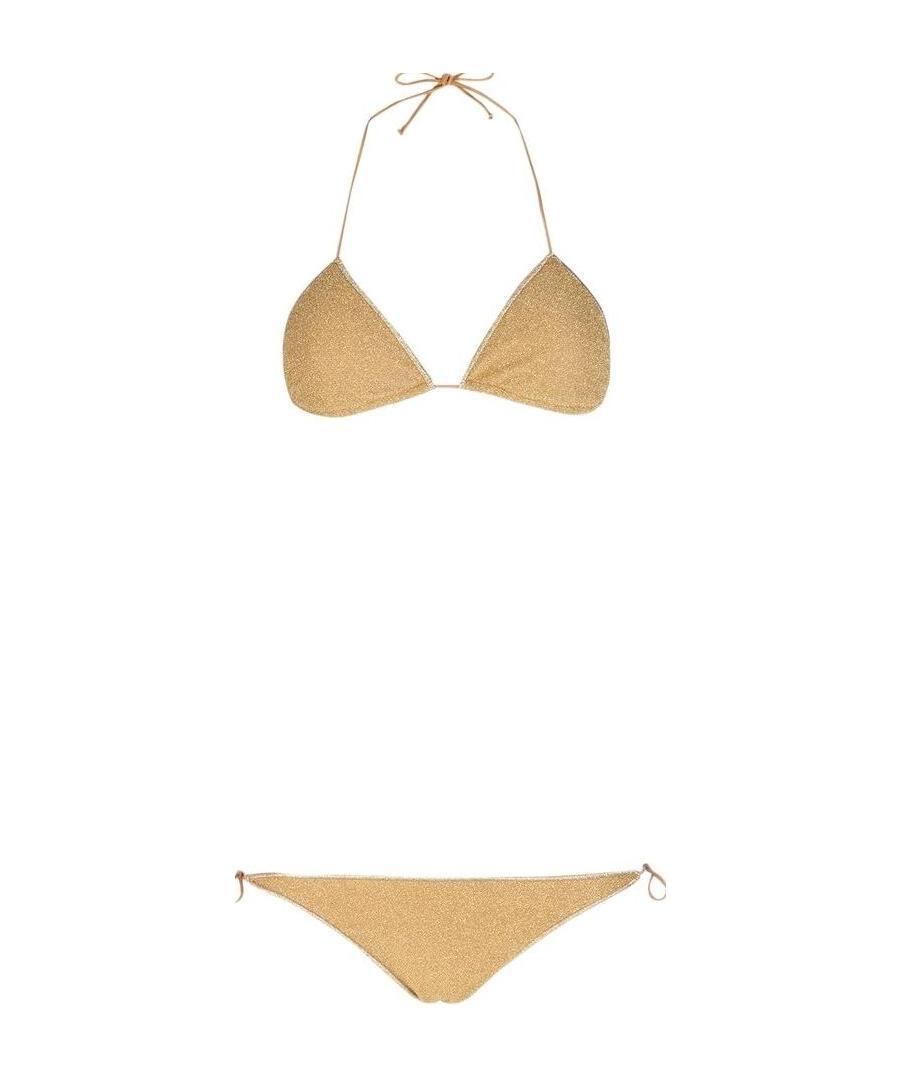 Shop Oseree Lumière Metallic Triangle Bikini In Nude