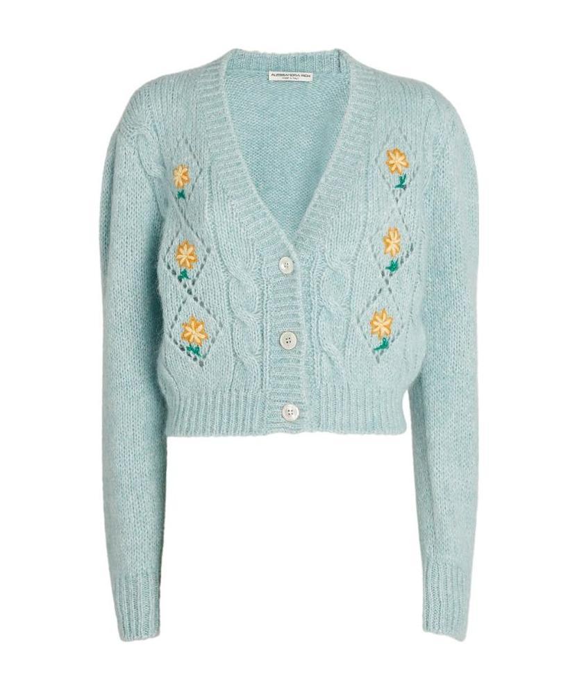 Alessandra Rich Knitted Cardigan In Blue