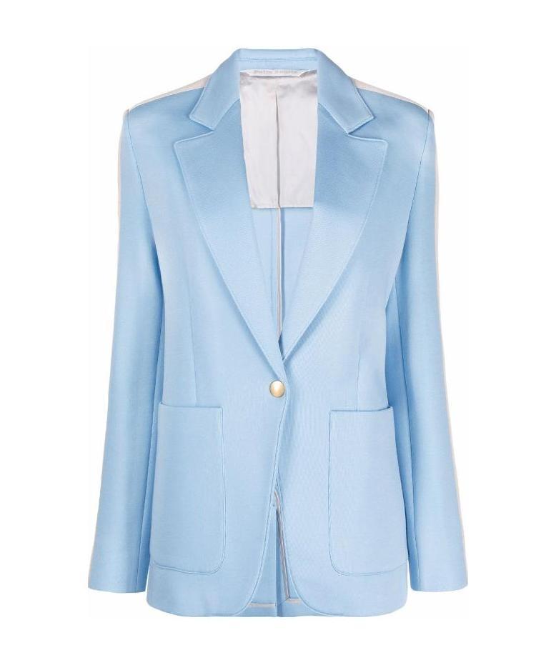 Shop Palm Angels Side-stripe Buttoned Blazer In Blue