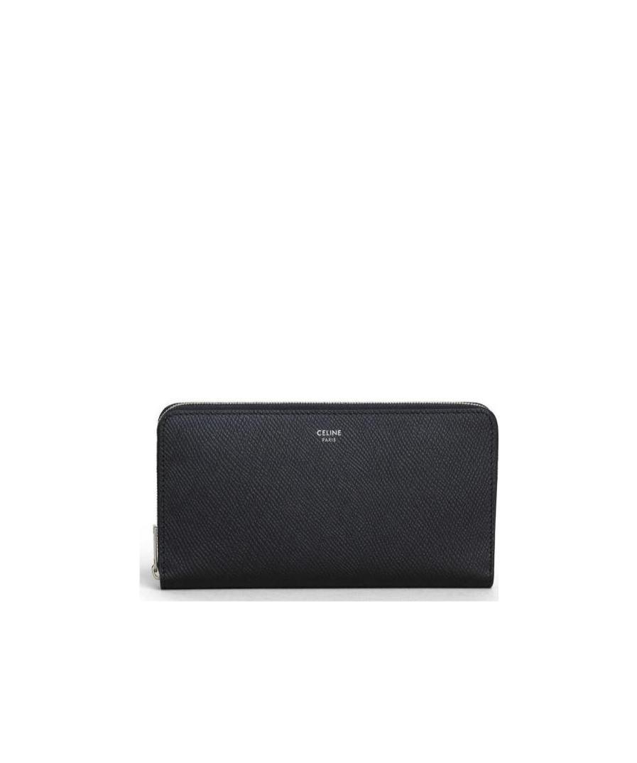 Celine Large Grain Leather Zipper Purse In Black