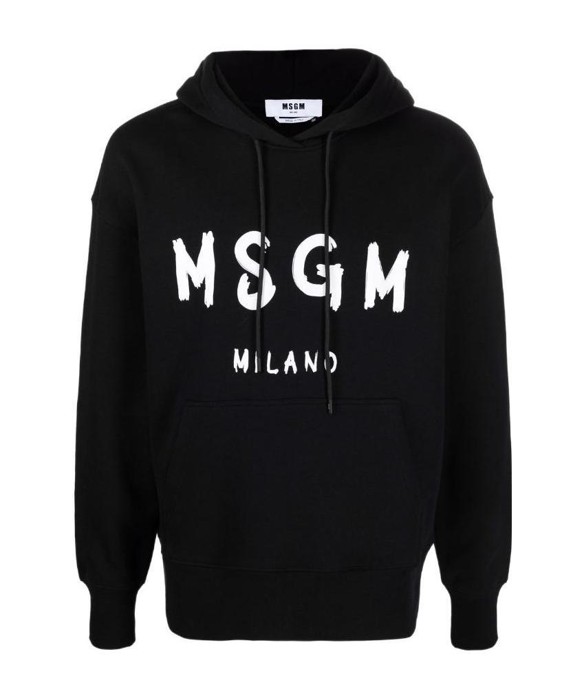 Msgm Logo Print Cotton Hoodie In Black