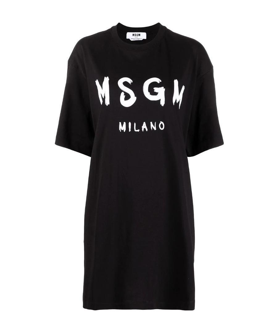 Msgm Logo-print Glitter T-shirt Dress In Black