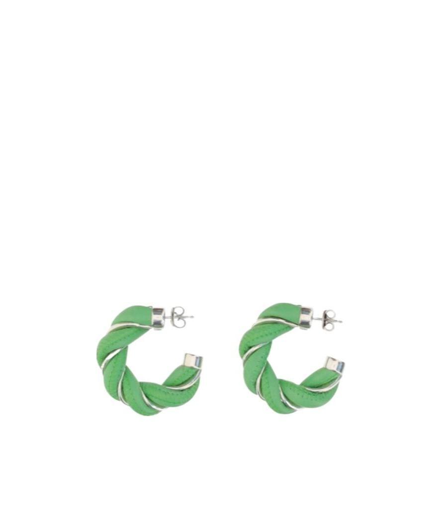 Bottega Veneta Pastel Green Nappa Leather And 925 Silver Earrings In Green
