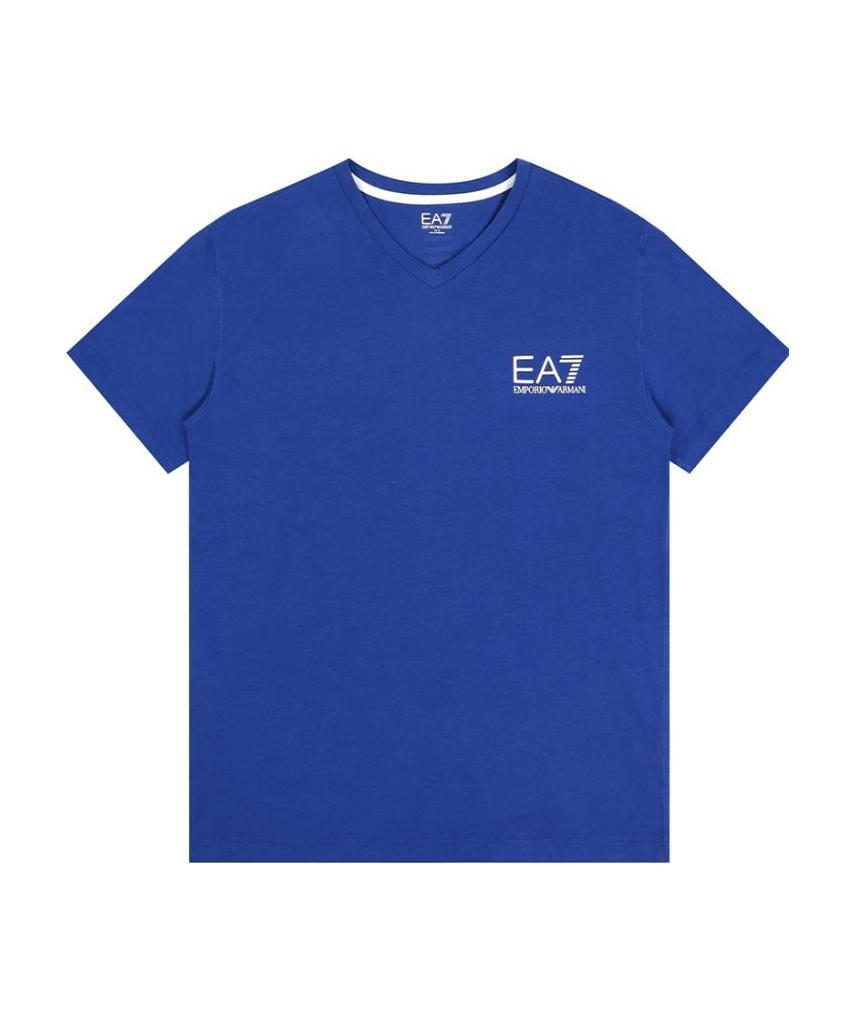 Ea7 Logo T-shirt With Round Neck In Blue