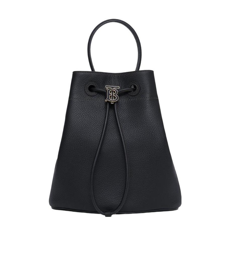 Burberry Tb Monogram Plaque Drawstring Bucket Bag In Black