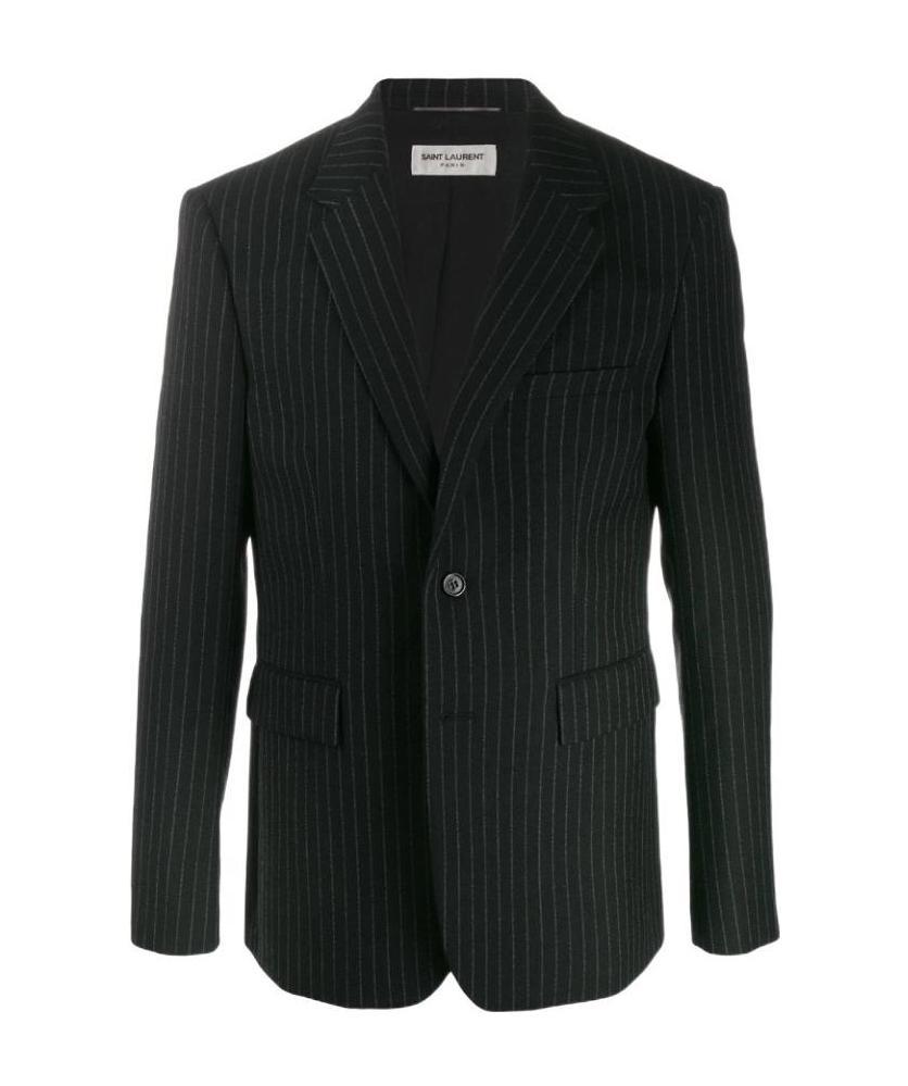 Saint Laurent Pinstriped Buttoned Blazer In Black