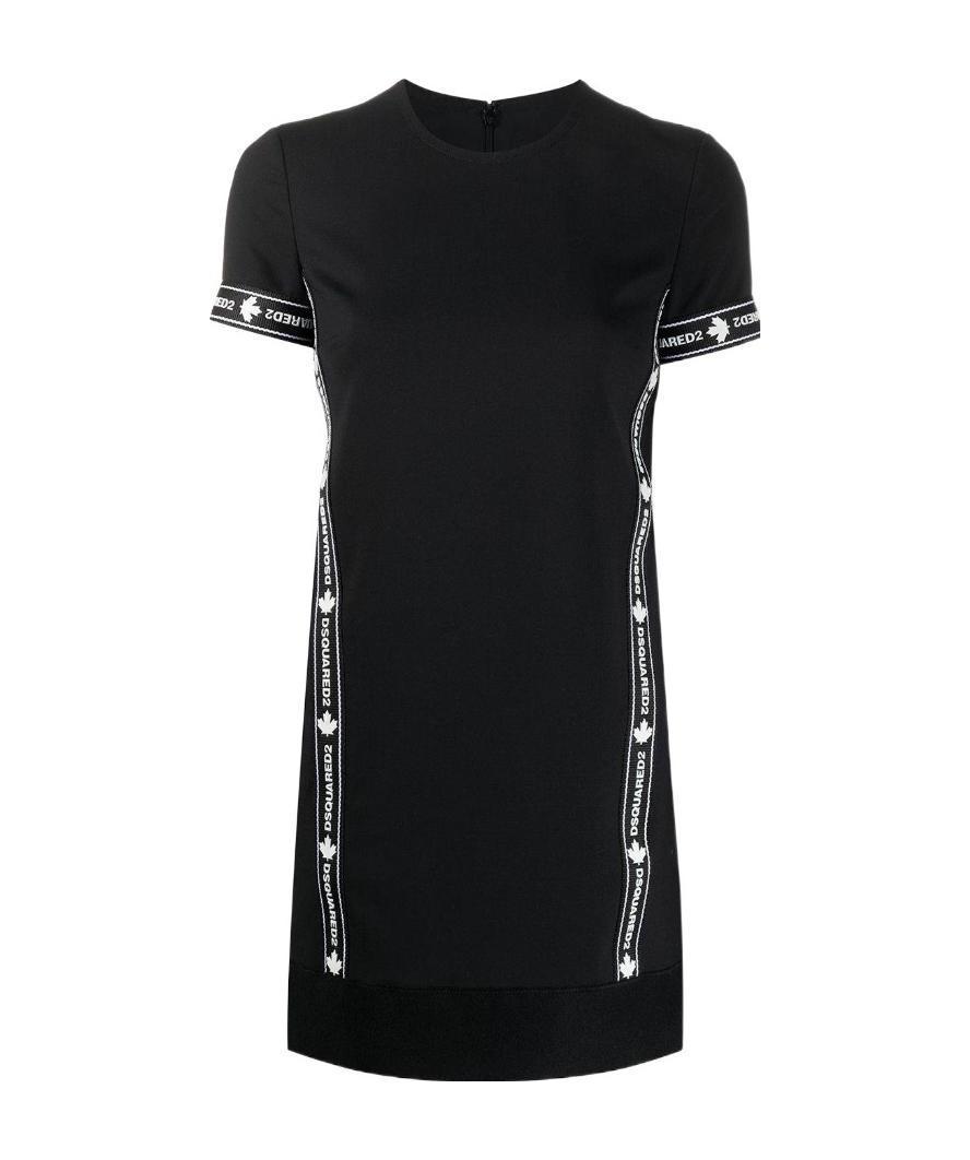 Dsquared2 Logo Sports Virgin Wool Blend T-shirt Dress In Black