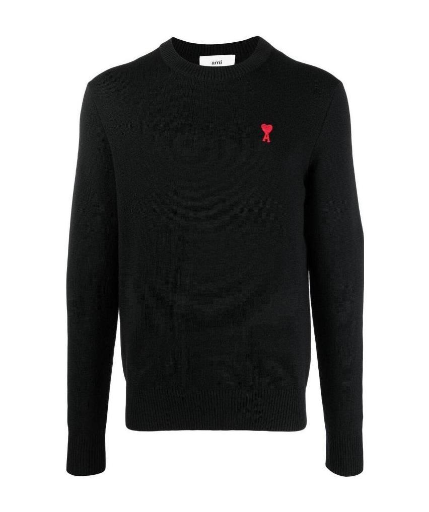 Ami Alexandre Mattiussi Ami Paris Men Black Crewneck Sweater With Adc Embroidery On The Front In Wool Blend Man In Multi