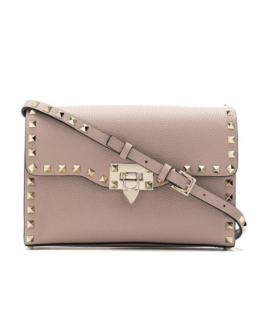 Valentino Rockstud Leather Cross-body Bag In Nude