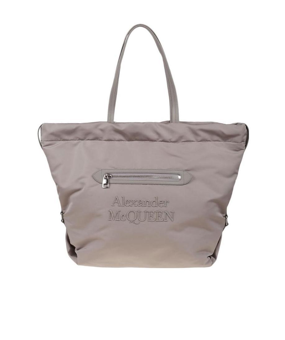 Alexander Mcqueen Embroidered-logo Tote Bag In Gray