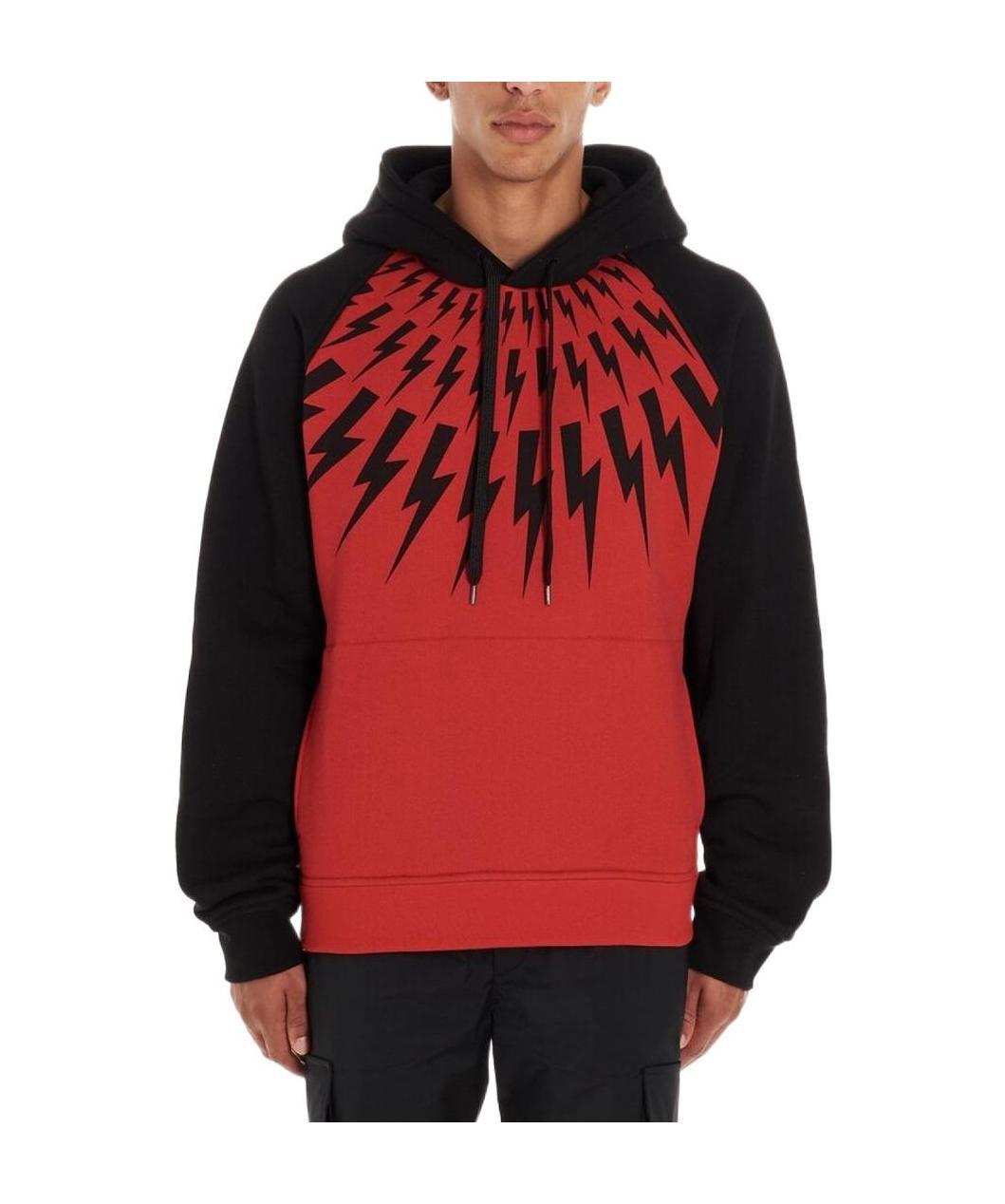 Neil Barrett Lightning Printing Hooded Sweater In Red