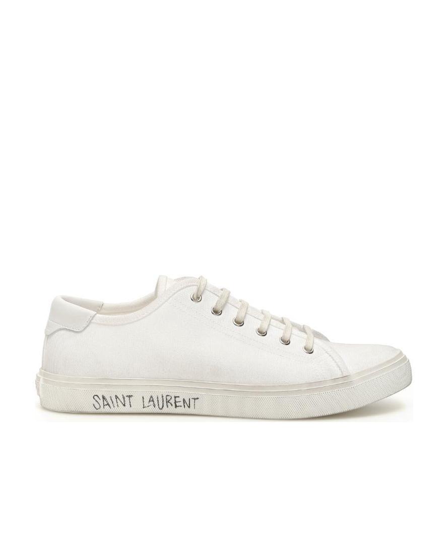 Saint Laurent Malibu Canvas-calf Low-top Sneakers In White