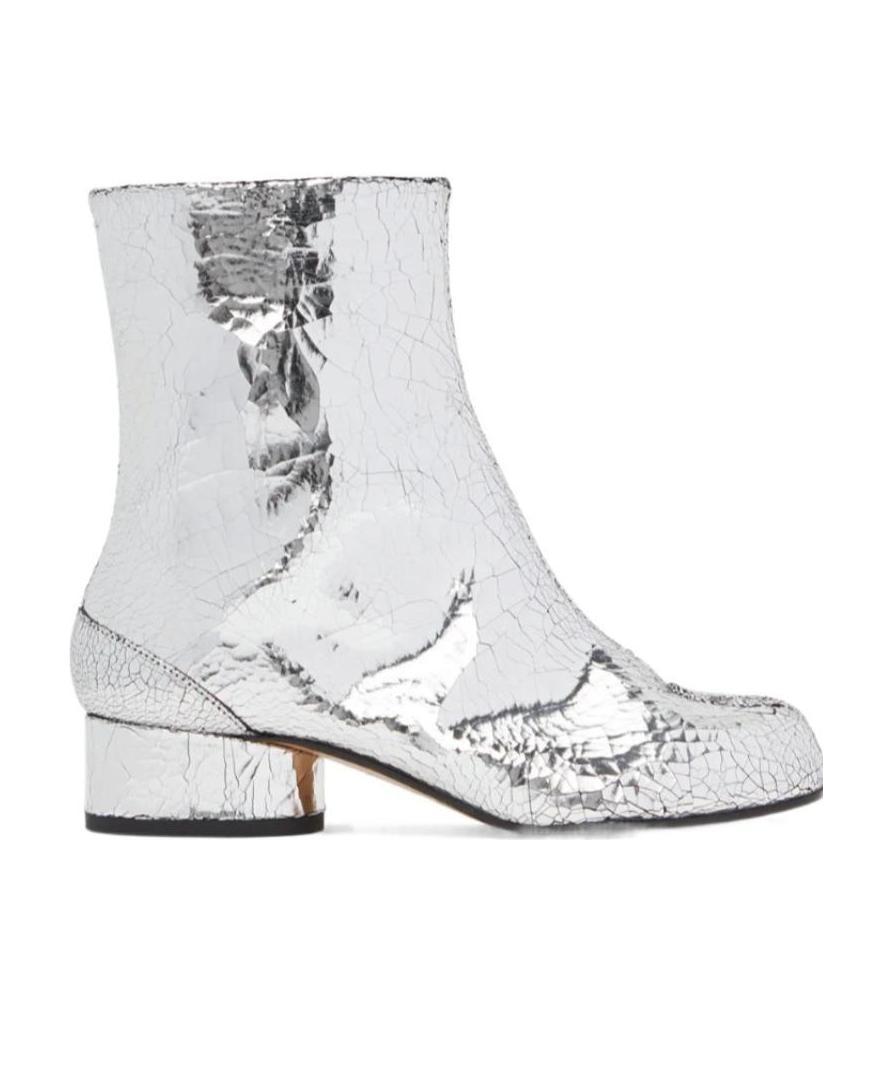 Maison Margiela Cracked-effect Metallic Ankle Boots In White