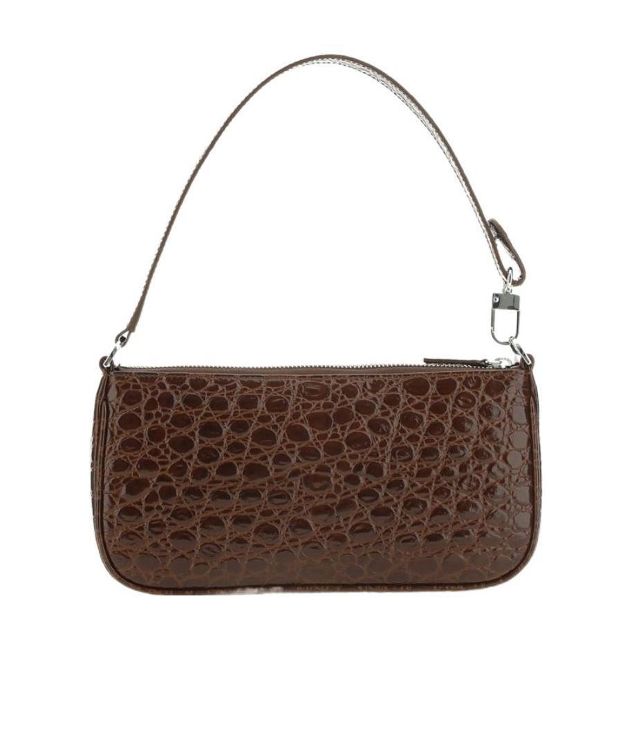 By Far Brown Crocodile Striped Shoulder Bag In Brown