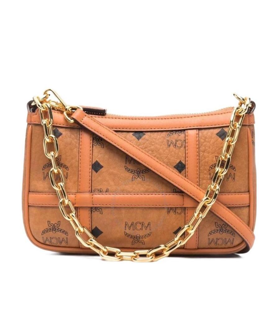 Mcm Monogram Printed Chain-linked Shoulder Bag In Brown