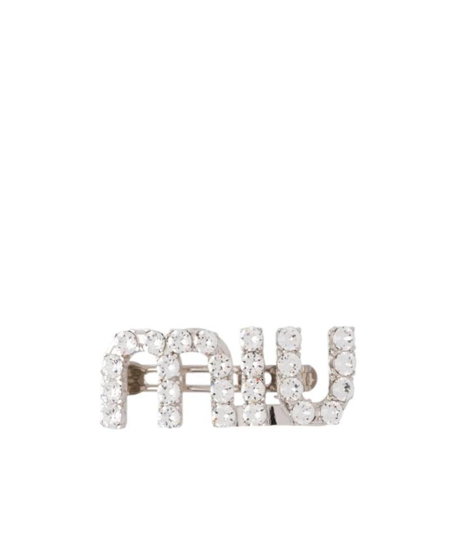 Miu Miu Hair Clip With Crystals In White