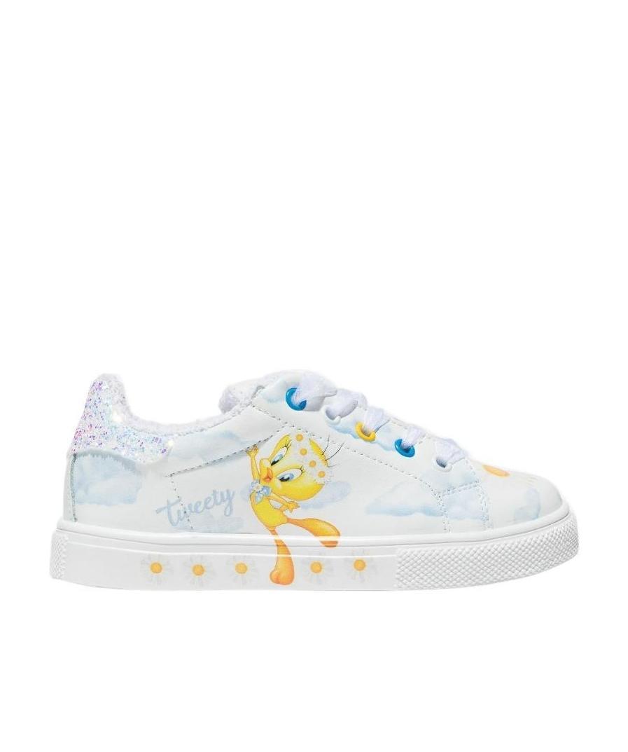 Monnalisa Tweety-print Lace-up Sneakers In White