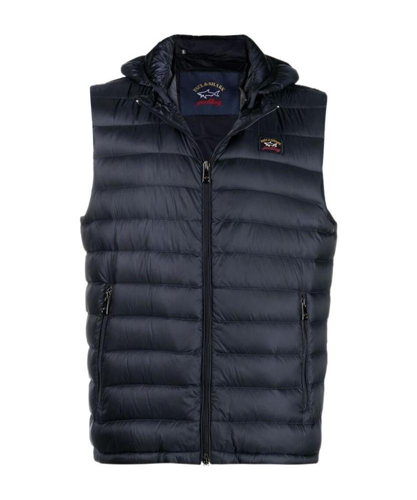 Paul & Shark Detachable-hood Ultralight Vest In Black