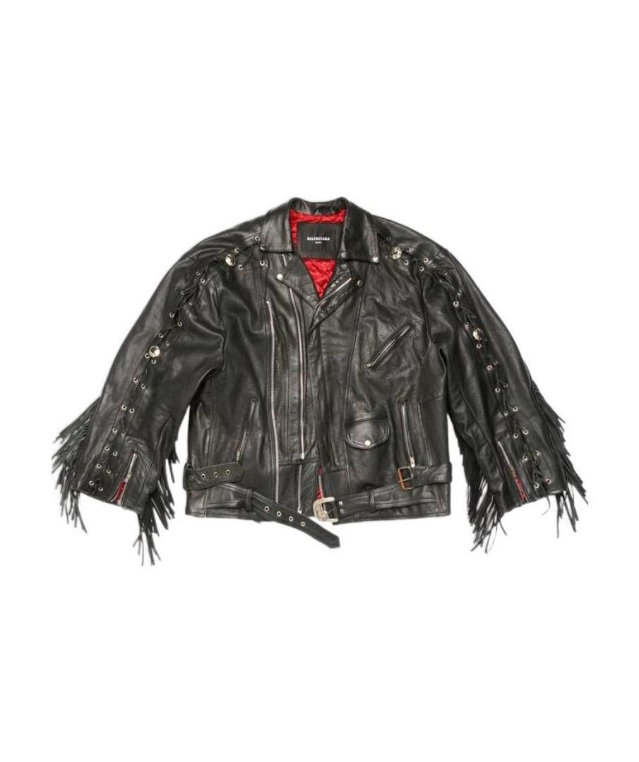 Balenciaga Fringe-detailing Leather Coat In Black