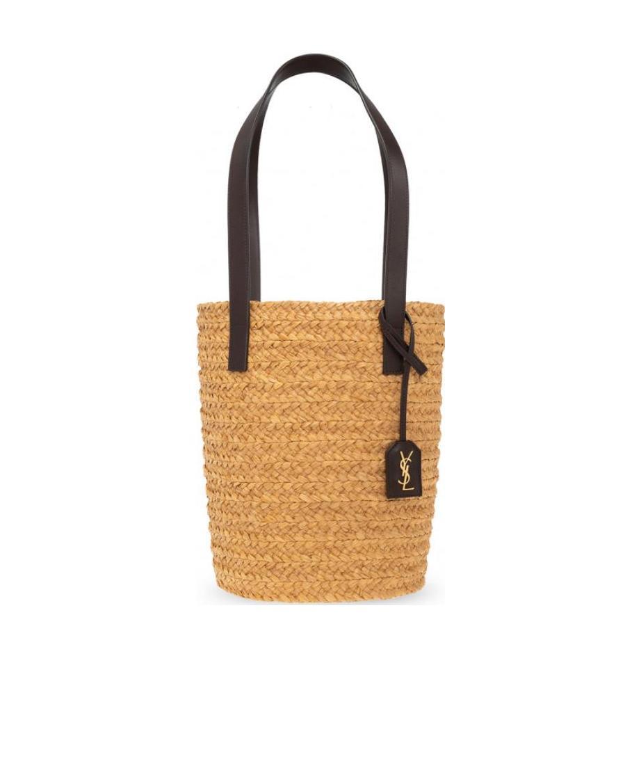 Saint Laurent Small Panier Raffia Shoulder Bag In Yellow