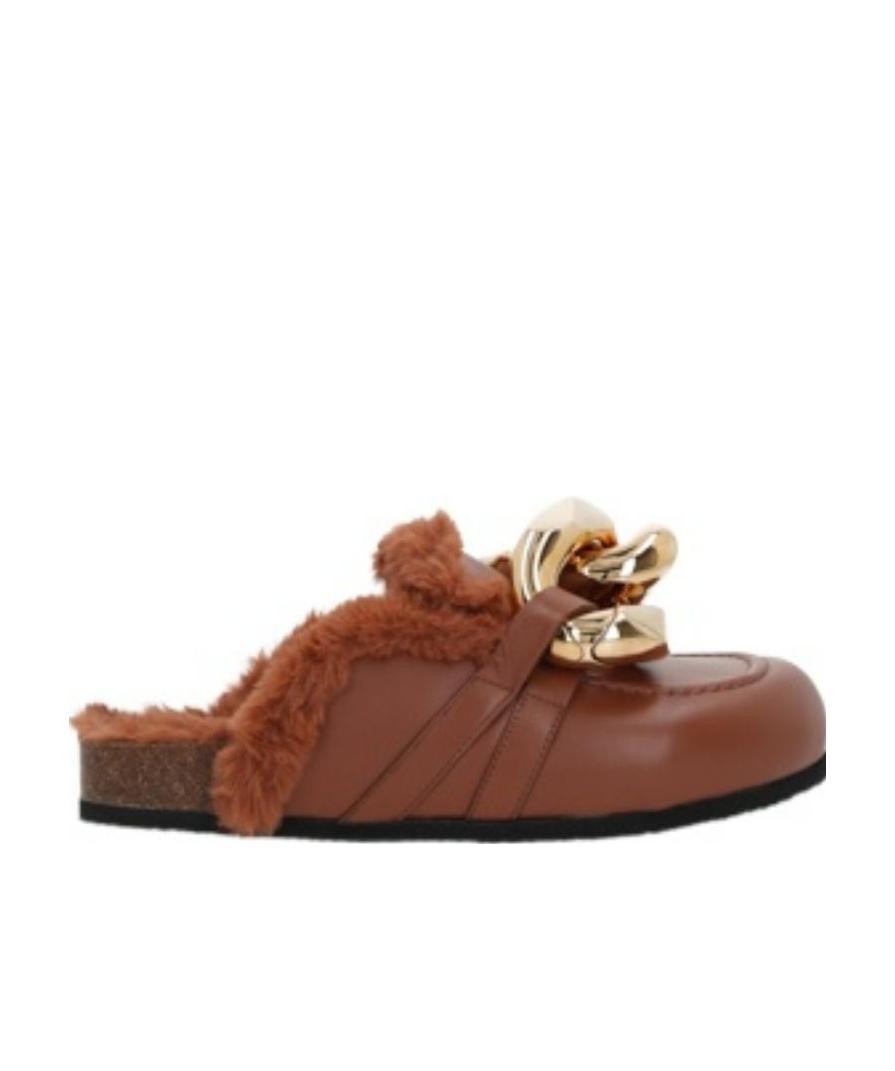 JW ANDERSON CHAIN SHEARLING-TRIM LOAFERS