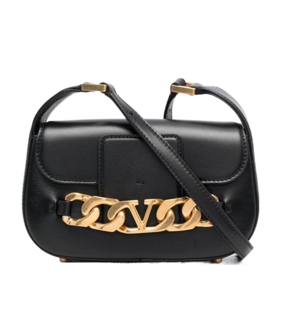 Valentino Garavani Vlogo Chain Small Leather Shoulder Bag In Black