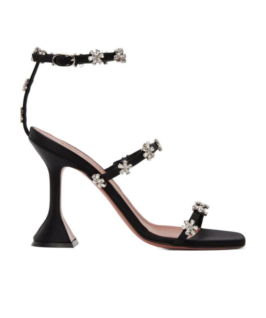 Amina Muaddi Logo High-heeled Sandals In Black