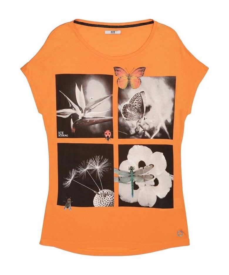 Iceberg Printed T-shirt With Round Neck In Orange