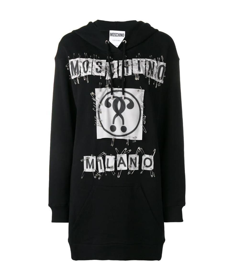 Moschino Safety Pin Embellished Logo Dress In Black
