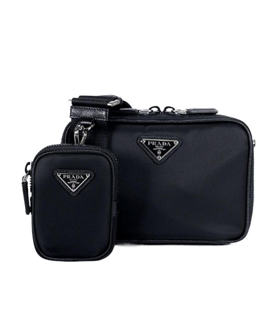 Prada Brique Re-nylon And Saffiano Leather Bag In Black