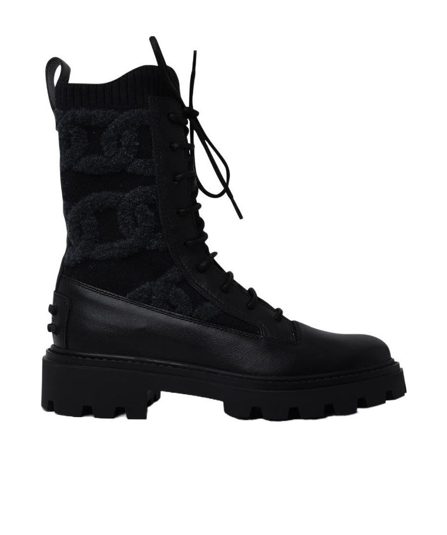Tod's Shearling-logo Combat Boots In Black