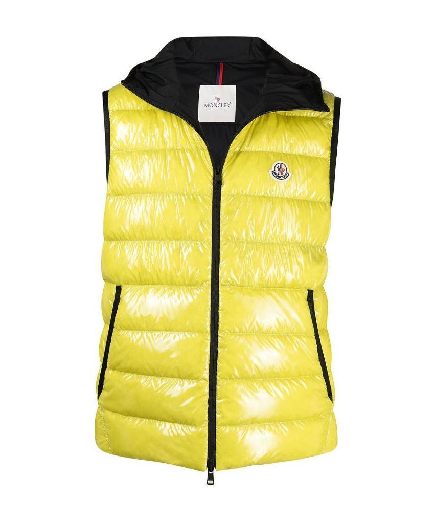 Moncler Padded Hooded Gilet Jacket In Yellow