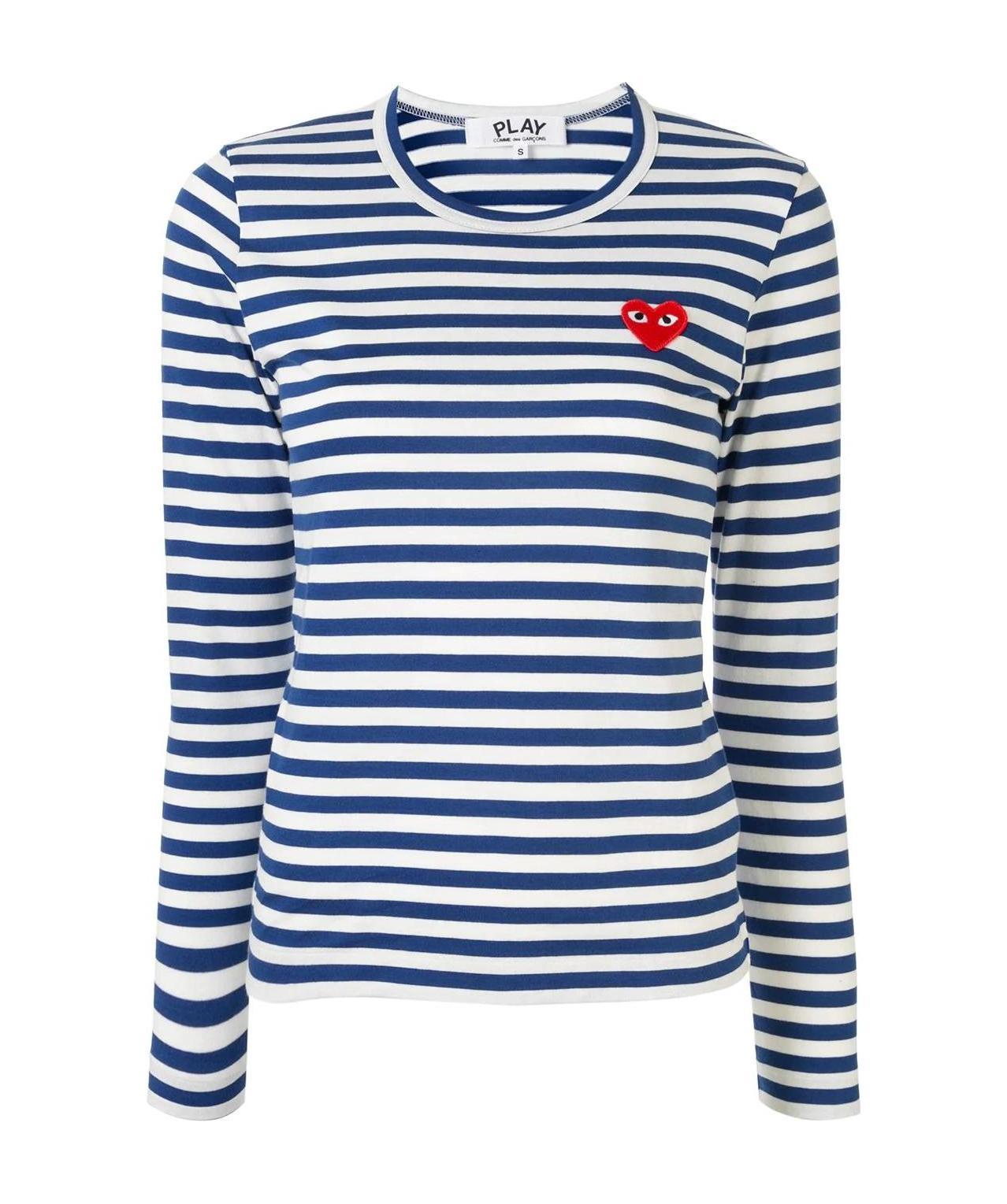 Comme Des Garçons Play Striped Logo-patch T-shirt In Blue