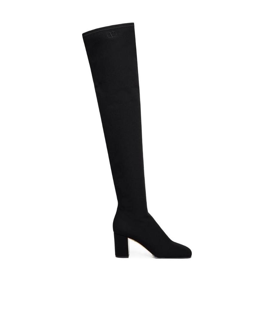 Valentino Logo-embroidered Over-the-knee Boots In Black