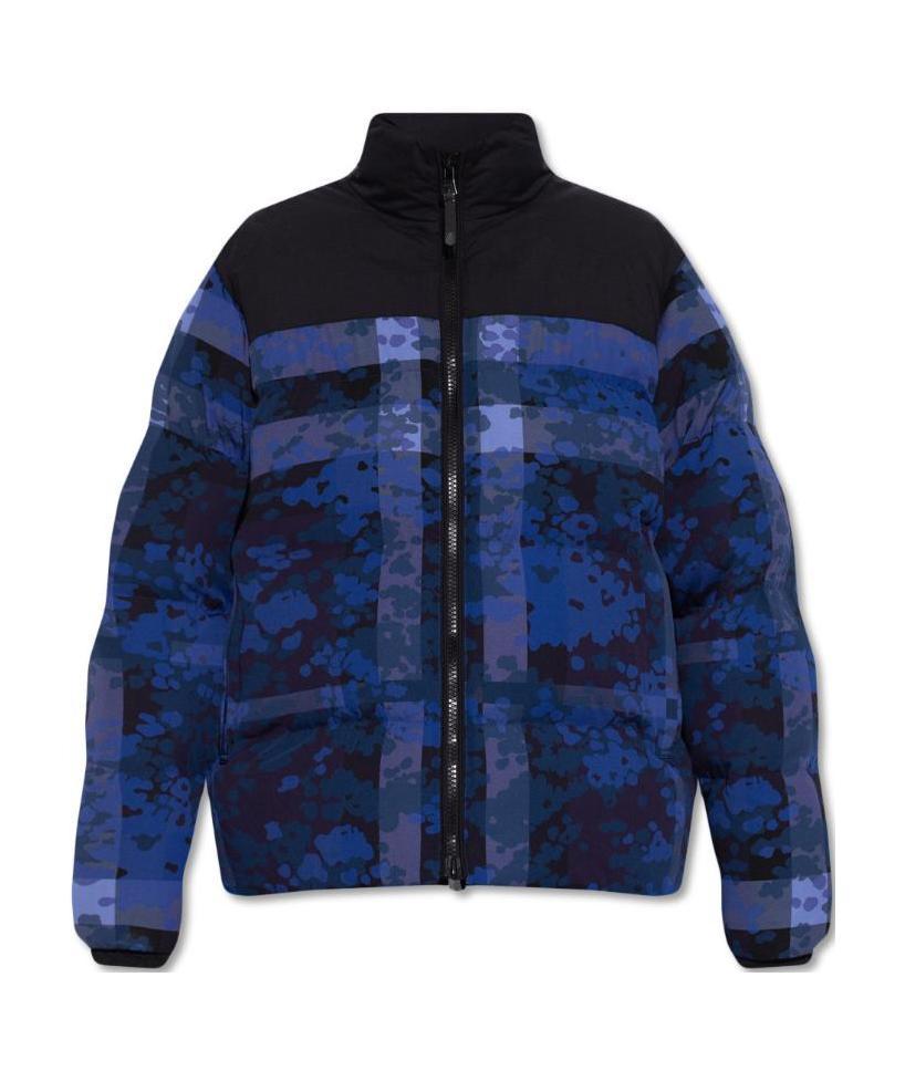 Burberry Abstract Check Pattern Puffer Jacket In Blue