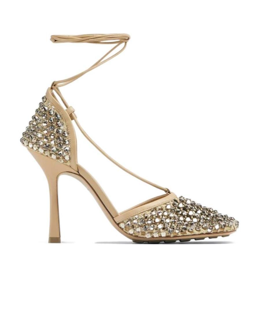 Bottega Veneta Crystal-embellished Tie-ankle Sandals In Nude