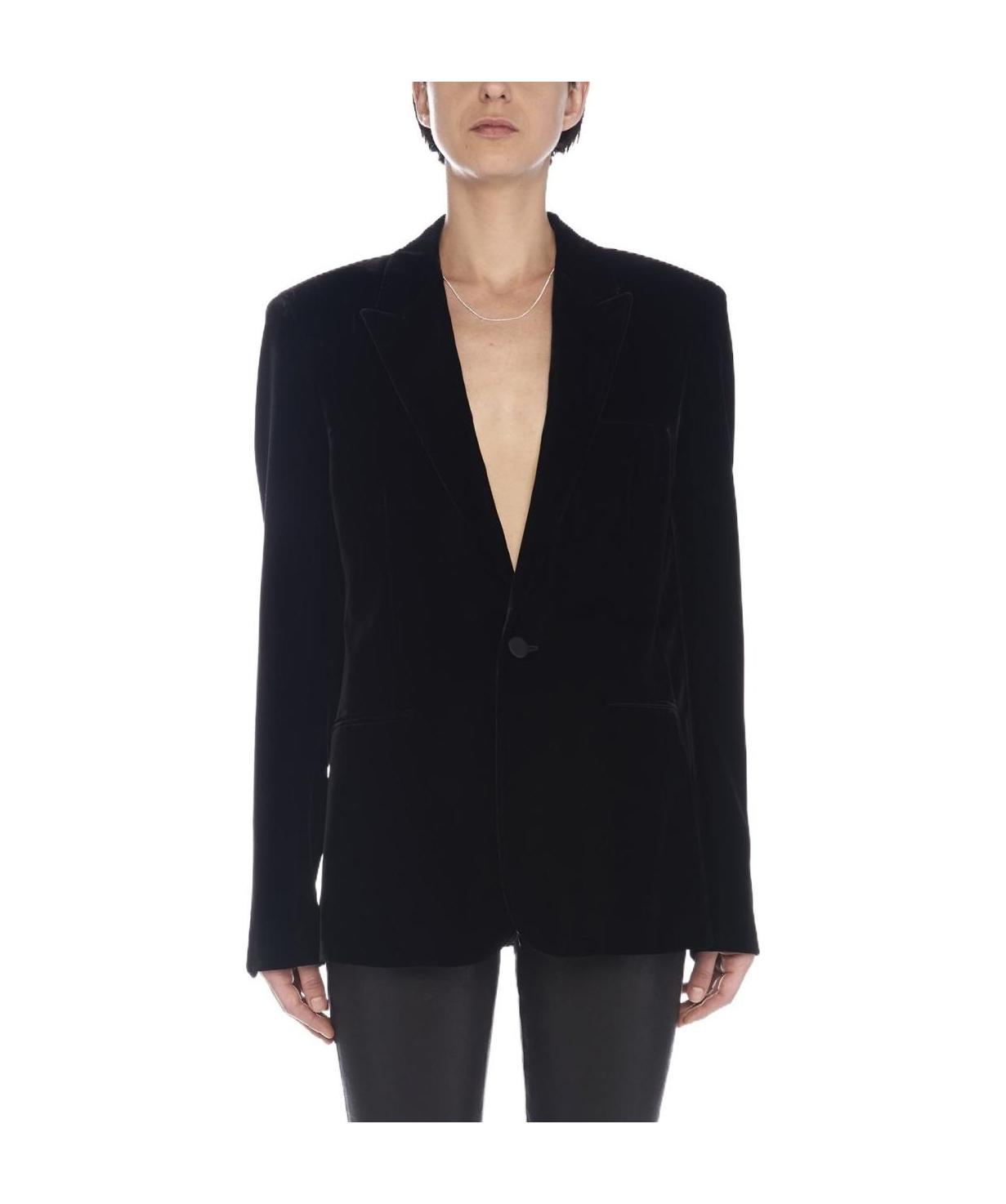 Saint Laurent Velvet-effect Single-breasted Blazer In Black