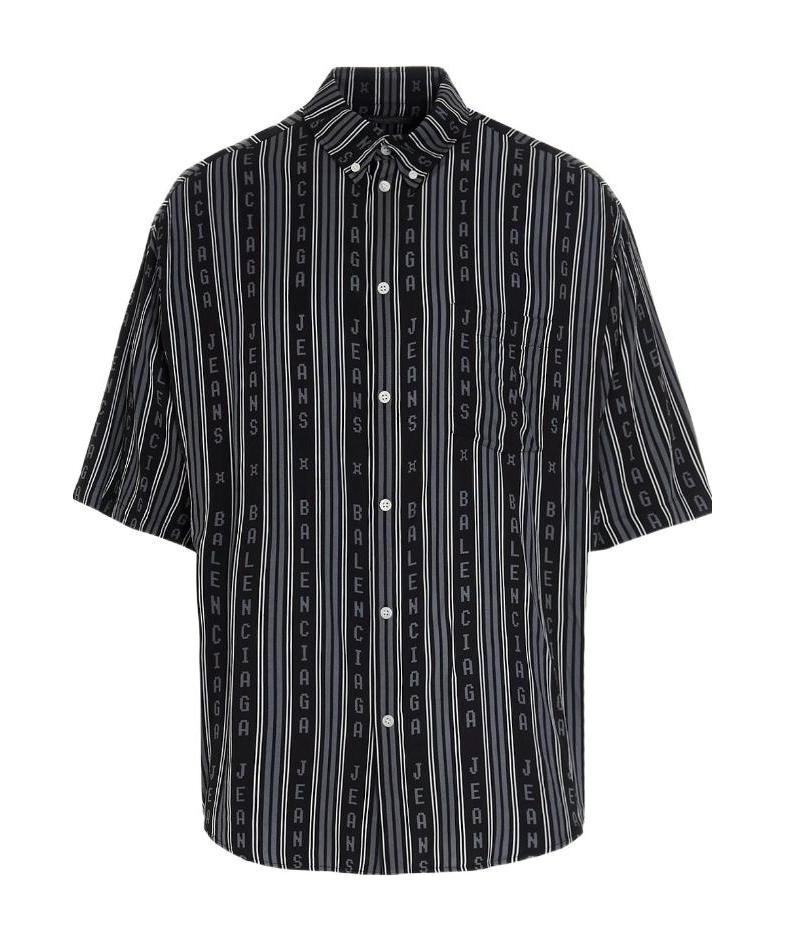 Balenciaga Logo-stripe Oversized Shirt In Black