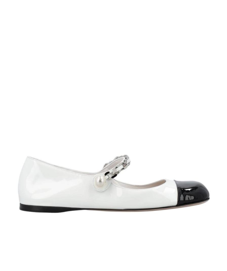 Miu Miu Ballerines En Cuir Vernis In White
